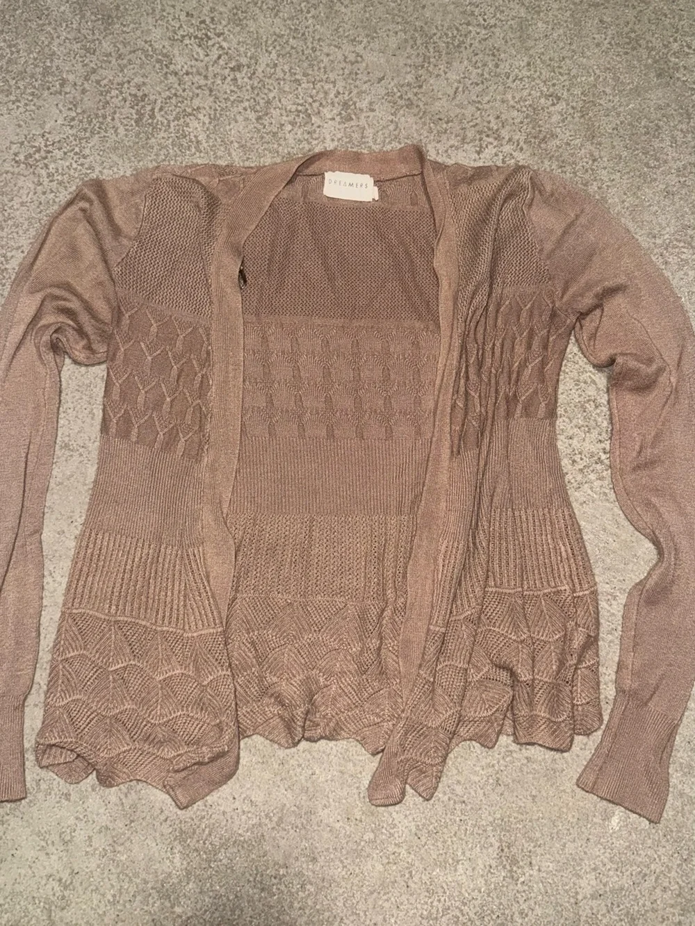 Dreamers Mauve-Taupe Open Front Textured Knit Cardigan
